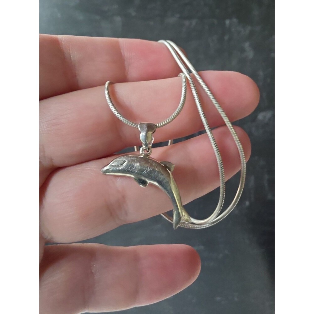 Italian 925 Sterling Silver Dolphin Pendant Necklace Vintage